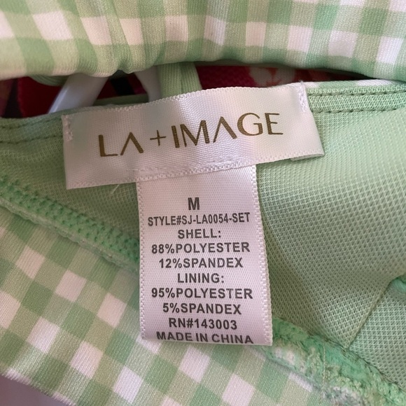 NWT Women’s LA + Image Green Checkered Workout set - Picture 3 of 5